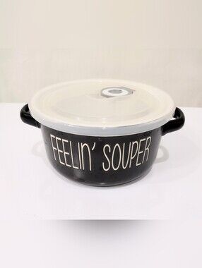 Black Soup/ Beverage Mug with Clear Lid - Home Kitchen Wear. Multi Purpose.